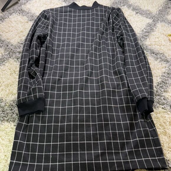 Chelsea and Theodore Window pane Funnel Collar Coat Jacket Black/White Sz L - Picture 5 of 5